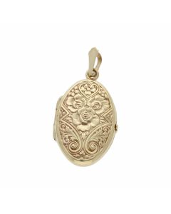 Pre-Owned 9ct Yellow Gold Patterned Oval Locket Pendant