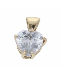 Pre-Owned 9ct Yellow Gold Cubic Zirconia Heart Solitaire Pendant