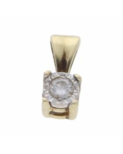 Pre-Owned 9ct Yellow Gold Illusion Set Diamond Solitaire Pendant
