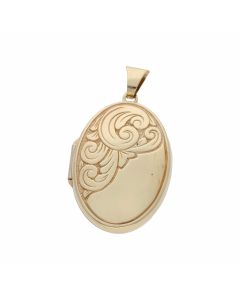 Pre-Owned 9ct Yellow Gold Half Patterned Oval Locket Pendant