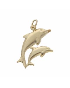 Pre-Owned 9ct Yellow Gold Hollow Double Dolphin Charm Pendant