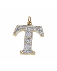 Pre-Owned 9ct Yellow Gold Cubic Zirconia Initial T Pendant