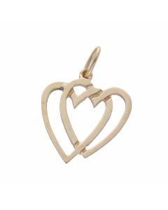 Pre-Owned 9ct Yellow Gold Double Heart Pendant