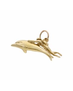 Pre-Owned 18ct Yellow Gold Dolphin & Diver Pendant Charm