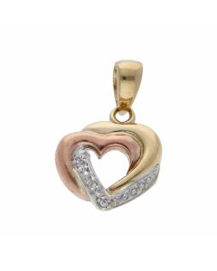 Pre-Owned 9ct Yellow Rose & White Gold Diamond Set Heart Pendant