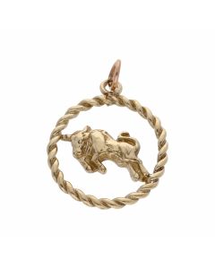 Pre-Owned 9ct Gold Rope Edge Taurus Bull Horoscope Pendant