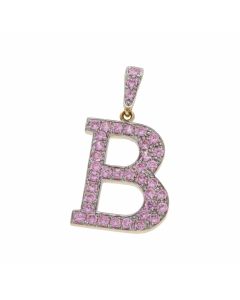 Pre-Owned 9ct Gold Pink Cubic Zirconia Initial B Pendant