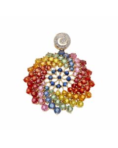 Pre-Owned 9ct Yellow Gold Rainbow Sapphire Cluster Pendant