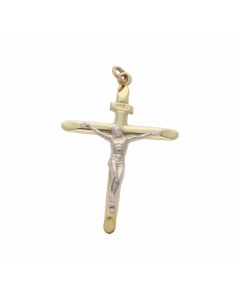 Pre-Owned 9ct Yellow & White Gold Hollow Crucifix Pendant