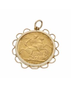 Pre-Owned 1910 Full Sovereign Coin In 9ct Gold Pendant Mount