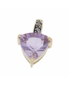 Pre-Owned 9ct Yellow Gold Amethyst & Diamond Triangle Pendant