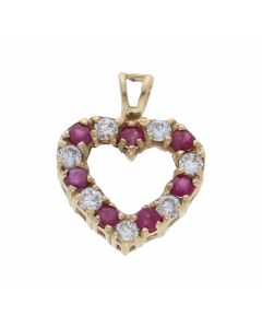 Pre-Owned 9ct Yellow Gold Ruby & Cubic Zirconia Heart Pendant
