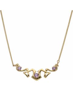 Pre-Owned 9ct Gold 18 Inch Purple Gemstone Set Script Necklace
