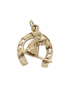 Pre-Owned 9ct Yellow Gold Horse & Horseshoe Charm Pendant