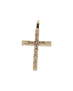 Pre-Owned 9ct Yellow Gold Patterned Solid Cross Pendant