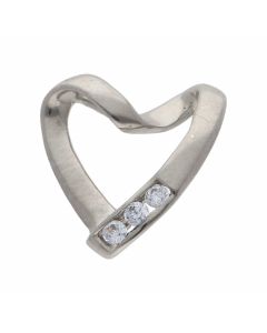 Pre-Owned 9ct White Gold Cubic Zirconia Ribbon Heart Pendant