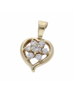 Pre-Owned 9ct Yellow Gold Cubic Zirconia Cluster Heart Pendant