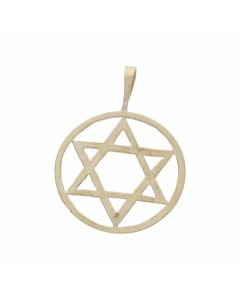 Pre-Owned 9ct Yellow Gold Large Star Of David Circle Pendant