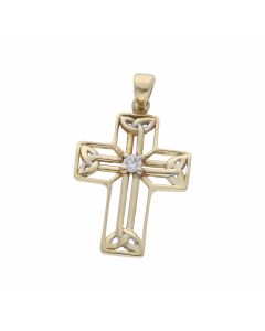 Pre-Owned 9ct Gold Cubic Zirconia Set Cross Pendant