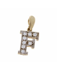 Pre-Owned 9ct Yellow Gold Cubic Zirconia Initial F Pendant