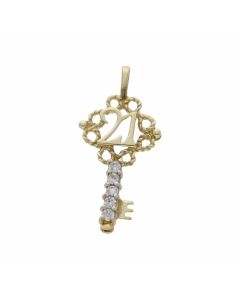Pre-Owned 9ct Yellow Gold Cubic Zirconia Age 21 Key Pendant