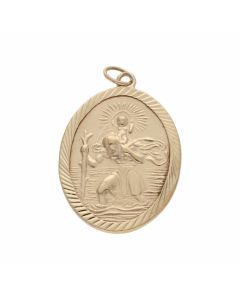 Pre-Owned 9ct Gold Oval Double Sided St.Christopher Pendant