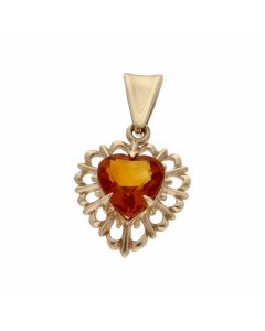 Pre-Owned 9ct Yellow Gold Citrine Heart Pendant