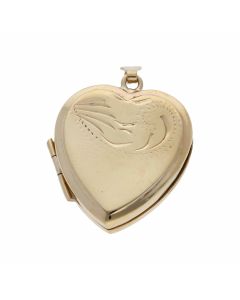 Pre-Owned 9ct Yellow Gold Part Patterned Heart Locket Pendant