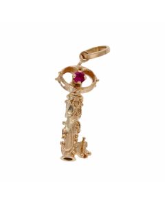 Pre-Owned 14ct Gold Pink Gemstone Set Ornate Key Charm