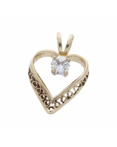 Pre-Owned 9ct Yellow Gold Cubic Zirconia Centre Heart Pendant
