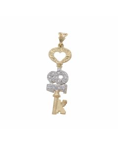 Pre-Owned 9ct Yellow Gold Cubic Zirconia Set Age 18 Key Pendant