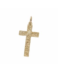Pre-Owned 9ct Yellow Gold Large Patterned Cross Pendant