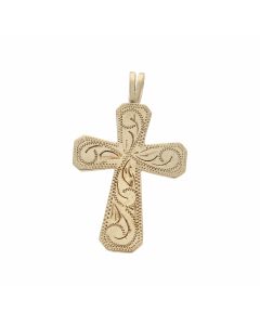Pre-Owned 9ct Yellow Gold Scroll Engraved Cross Pendant