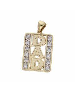 Pre-Owned 9ct Yellow Gold Cubic Zirconia Set Dad Pendant