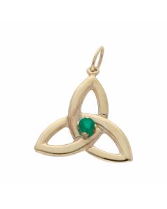 Pre-Owned 9ct Gold Green Gemstone Set Celtic Knot Pendant