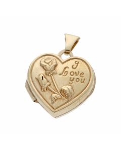 Pre-Owned 9ct Yellow Gold I Love You Heart Locket Pendant