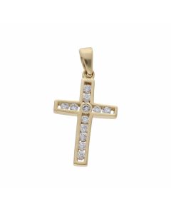 Pre-Owned 9ct Yellow Gold Cubic Zirconia Set Cross Pendant