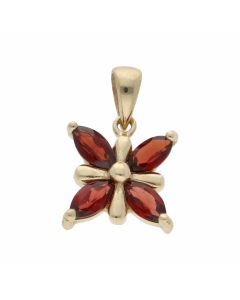 Pre-Owned 9ct Yellow Gold Marquise Garnet Star Pendant