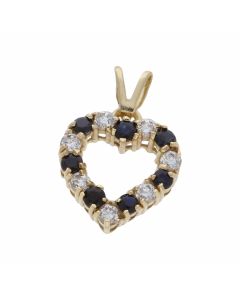 Pre-Owned 9ct Gold Sapphire & Cubic Zirconia Heart Pendant