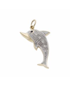 Pre-Owned 9ct Gold Sapphire & Diamond Set Dolphin Pendant