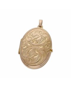 Pre-Owned 9ct Yellow Gold Oval Patterned Locket Pendant