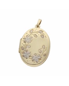 Pre-Owned 9ct Yellow & White Gold Oval Floral Locket Pendant