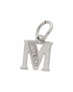 Pre-Owned 9ct White Gold Diamond Set Initial M Pendant