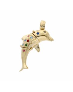 Pre-Owned 9ct Yellow Gold Gemstone Set Dolphin Pendant