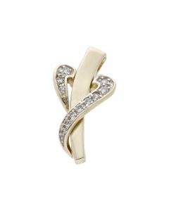 Pre-Owned 9ct Yellow Gold Cubic Zirconia Ribbon Heart Pendant