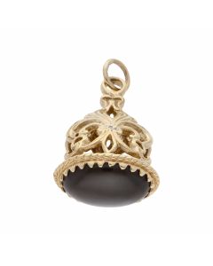 Pre-Owned 9ct Yellow Gold Onyx Set Vintage Style Fob Pendant