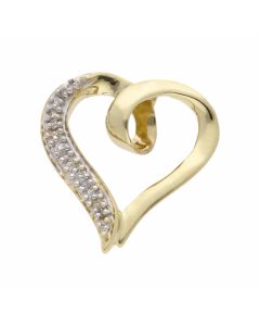 Pre-Owned 9ct Yellow Gold Diamond Set Ribbon Heart Pendant
