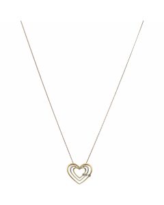 Pre-Owned 9ct Gold Diamond Set Triple Heart Pendant Necklace