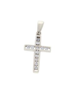 Pre-Owned 9ct White Gold Cubic Zirconia Cross Pendant