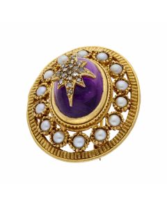 Pre-Owned 9ct Gold Vintage Amethyst Pearl & Diamond Star Brooch
